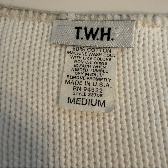 TWH Winter White Tan V Neck Long Sleeve Knit Pullover Sweater Top Size Medium - Picture 5 of 9